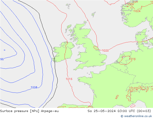 Atmosférický tlak Arpege-eu So 25.05.2024 03 UTC