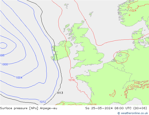 Surface pressure Arpege-eu Sa 25.05.2024 06 UTC