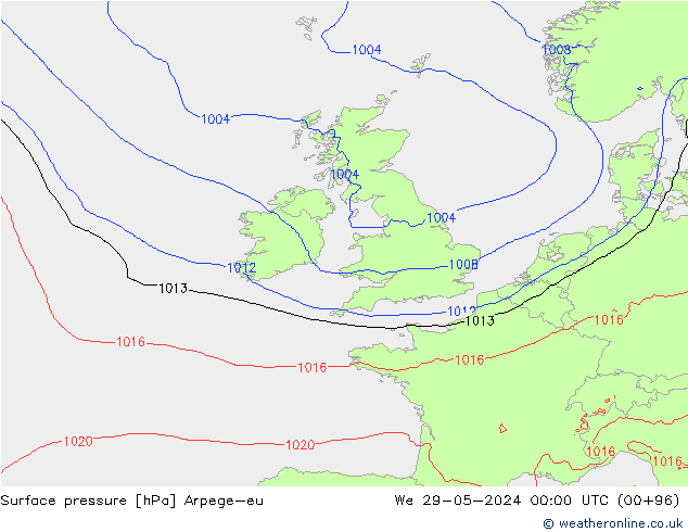 Atmosférický tlak Arpege-eu St 29.05.2024 00 UTC