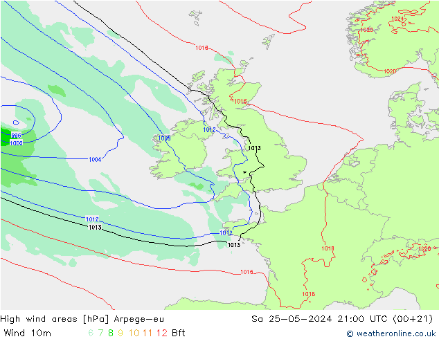 Windvelden Arpege-eu za 25.05.2024 21 UTC