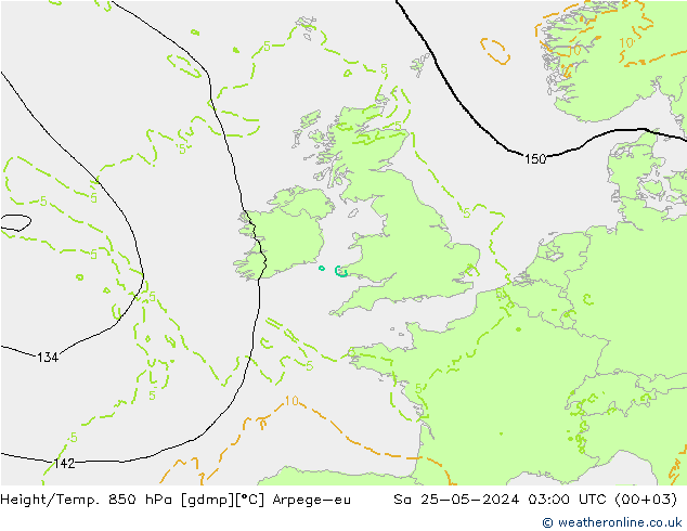 Yükseklik/Sıc. 850 hPa Arpege-eu Cts 25.05.2024 03 UTC