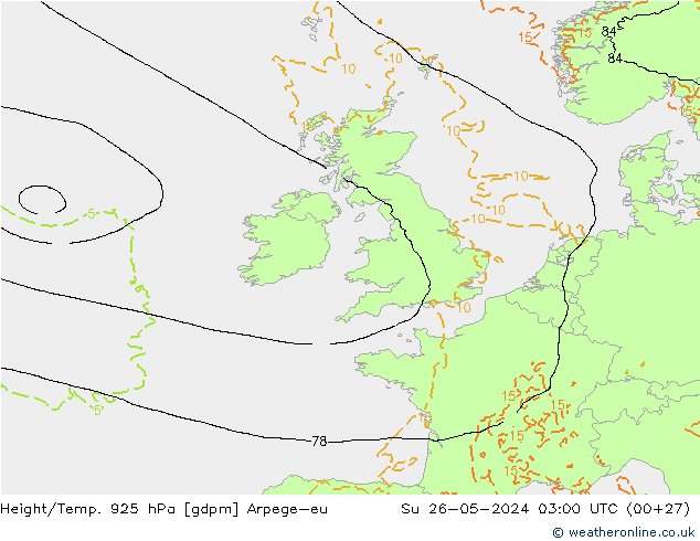 Hoogte/Temp. 925 hPa Arpege-eu zo 26.05.2024 03 UTC