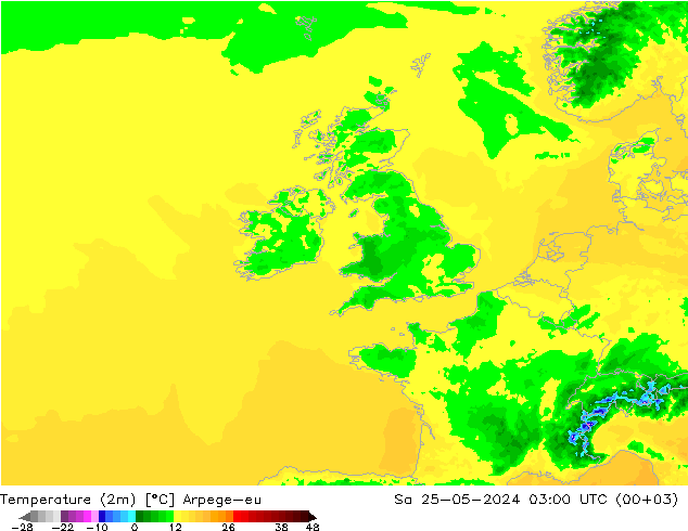 Temperature (2m) Arpege-eu Sa 25.05.2024 03 UTC