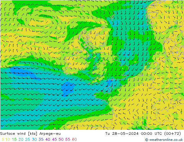 wiatr 10 m Arpege-eu wto. 28.05.2024 00 UTC