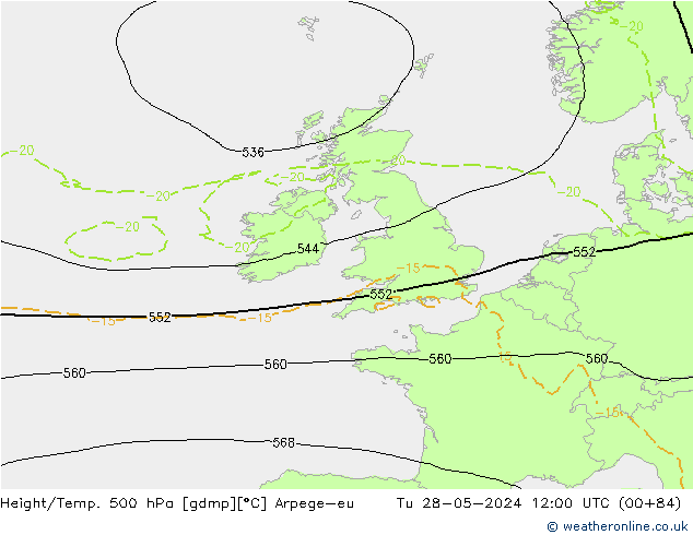 Height/Temp. 500 hPa Arpege-eu Tu 28.05.2024 12 UTC