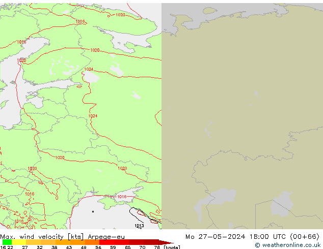 Max. wind snelheid Arpege-eu ma 27.05.2024 18 UTC