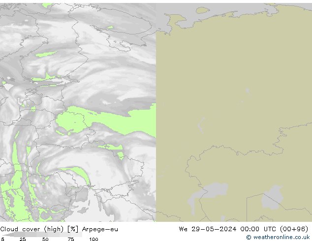 Cloud cover (high) Arpege-eu We 29.05.2024 00 UTC