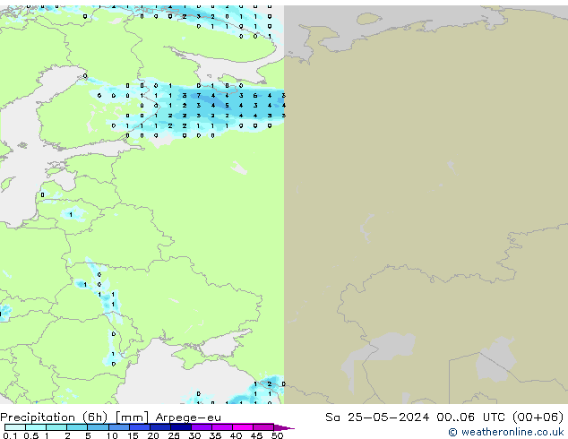 Precipitação (6h) Arpege-eu Sáb 25.05.2024 06 UTC