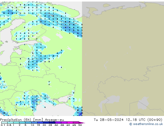 осадки (6h) Arpege-eu вт 28.05.2024 18 UTC