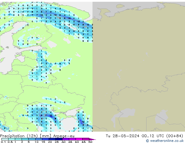 Totale neerslag (12h) Arpege-eu di 28.05.2024 12 UTC