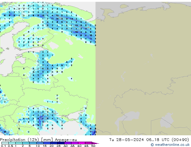 Precipitazione (12h) Arpege-eu mar 28.05.2024 18 UTC