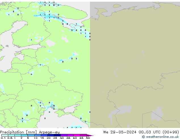 Precipitazione Arpege-eu mer 29.05.2024 03 UTC