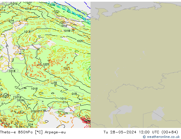 Theta-e 850hPa Arpege-eu mar 28.05.2024 12 UTC