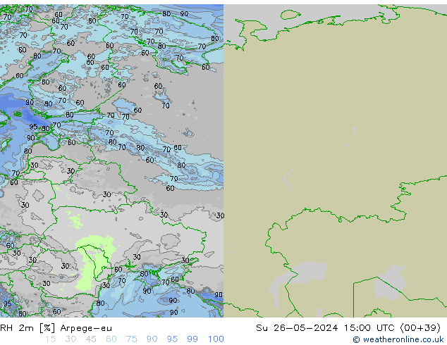 RH 2m Arpege-eu nie. 26.05.2024 15 UTC