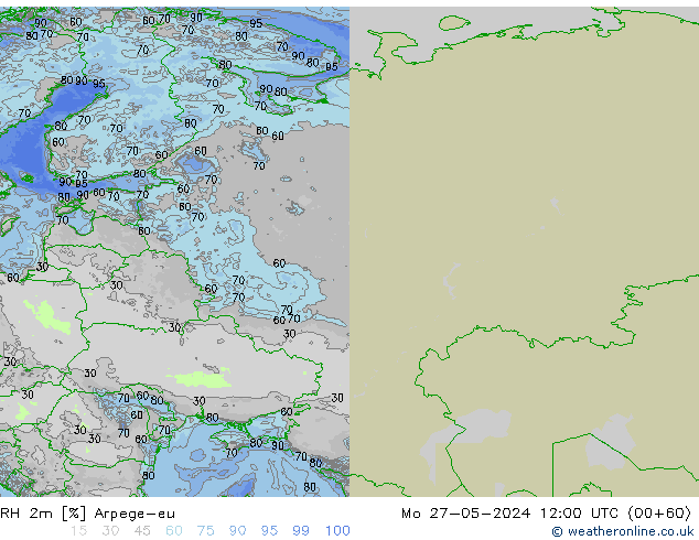 RH 2m Arpege-eu pon. 27.05.2024 12 UTC