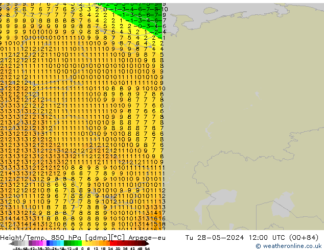 Height/Temp. 850 hPa Arpege-eu Tu 28.05.2024 12 UTC