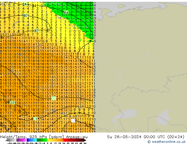 Height/Temp. 925 hPa Arpege-eu nie. 26.05.2024 00 UTC