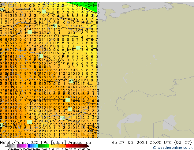 Height/Temp. 925 hPa Arpege-eu Mo 27.05.2024 09 UTC