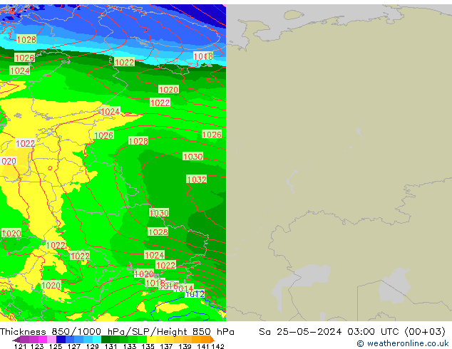 Thck 850-1000 hPa Arpege-eu  25.05.2024 03 UTC