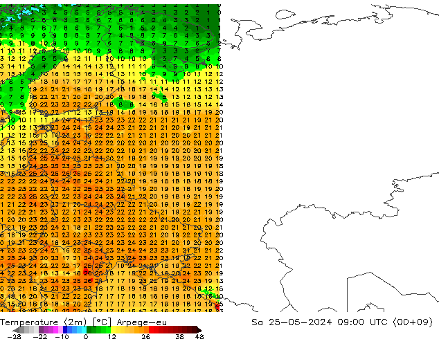 Temperatura (2m) Arpege-eu sab 25.05.2024 09 UTC