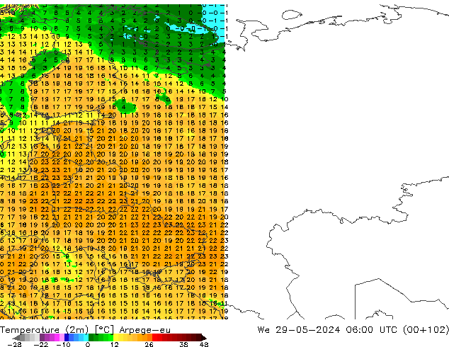 Temperature (2m) Arpege-eu We 29.05.2024 06 UTC