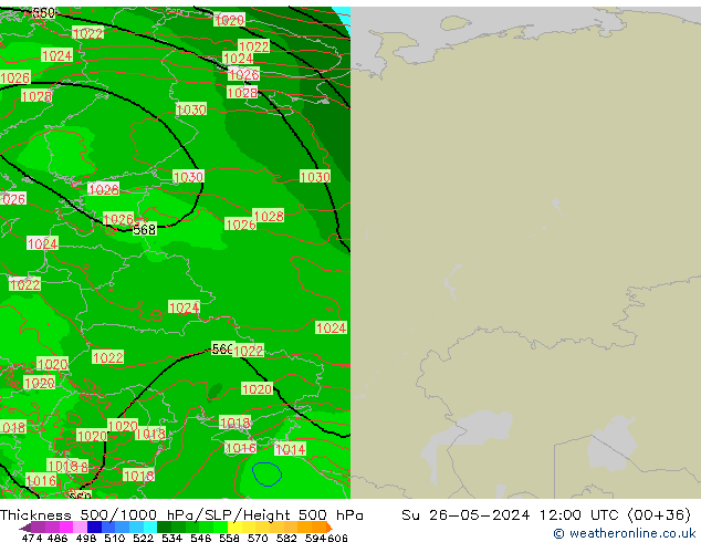 Thck 500-1000hPa Arpege-eu Su 26.05.2024 12 UTC