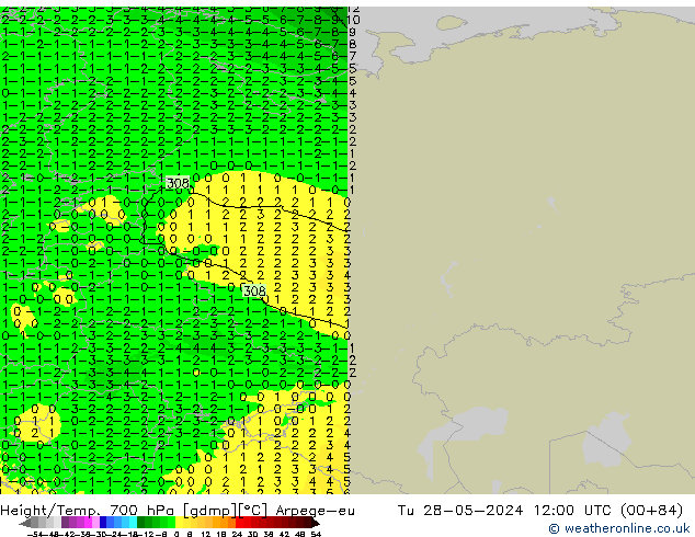 Hoogte/Temp. 700 hPa Arpege-eu di 28.05.2024 12 UTC