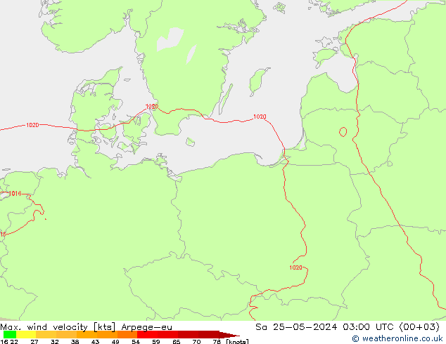 Max. wind velocity Arpege-eu Sa 25.05.2024 03 UTC