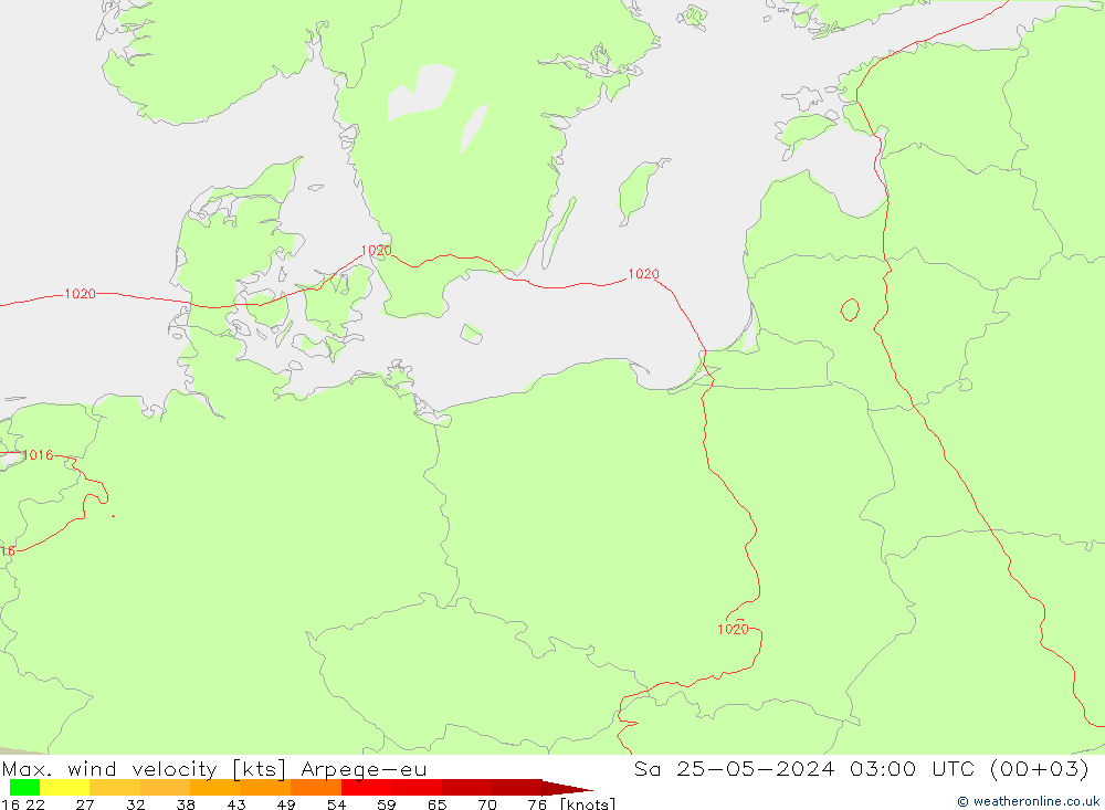 Max. wind velocity Arpege-eu сб 25.05.2024 03 UTC