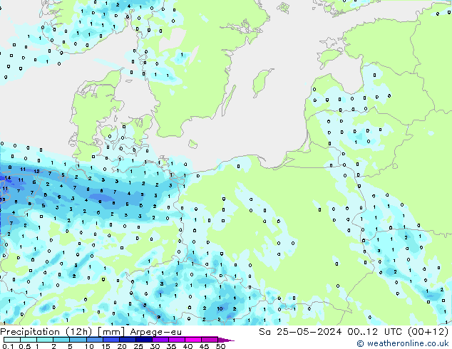 Totale neerslag (12h) Arpege-eu za 25.05.2024 12 UTC