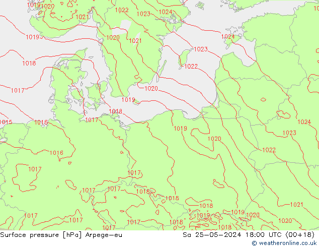 Surface pressure Arpege-eu Sa 25.05.2024 18 UTC