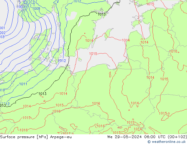 Atmosférický tlak Arpege-eu St 29.05.2024 06 UTC