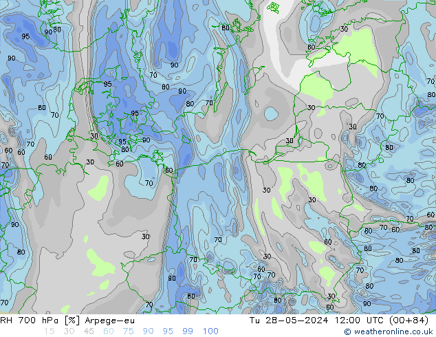 RH 700 hPa Arpege-eu Tu 28.05.2024 12 UTC