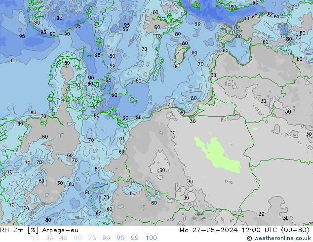 RH 2m Arpege-eu lun 27.05.2024 12 UTC