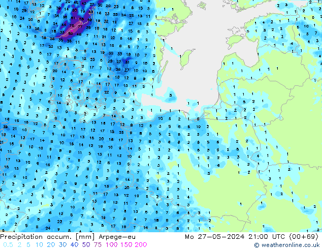 Precipitation accum. Arpege-eu lun 27.05.2024 21 UTC