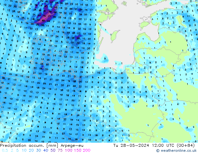 Precipitation accum. Arpege-eu Tu 28.05.2024 12 UTC