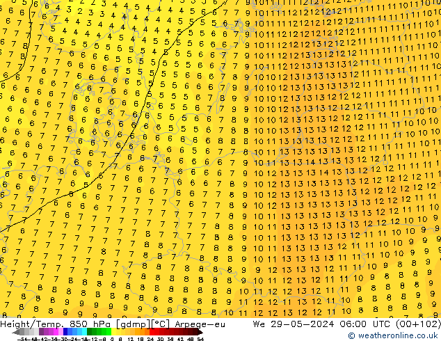 Height/Temp. 850 hPa Arpege-eu śro. 29.05.2024 06 UTC