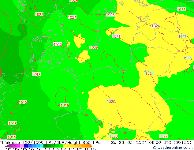 Thck 850-1000 hPa Arpege-eu  26.05.2024 06 UTC