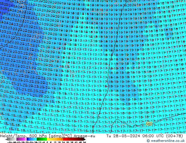 Height/Temp. 500 hPa Arpege-eu Tu 28.05.2024 06 UTC