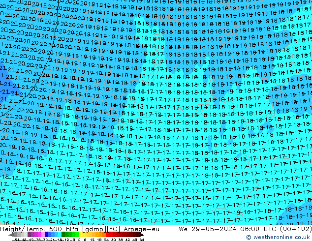 Hoogte/Temp. 500 hPa Arpege-eu wo 29.05.2024 06 UTC