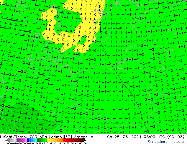 Height/Temp. 700 гПа Arpege-eu сб 25.05.2024 03 UTC