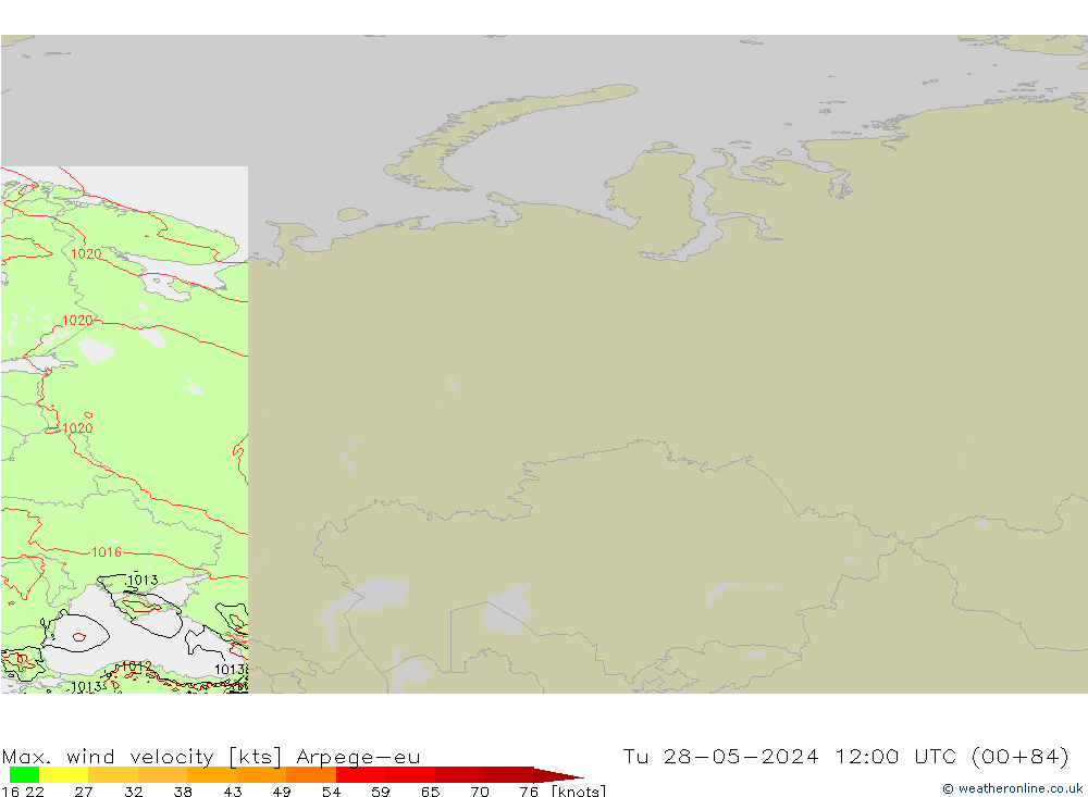 Max. wind velocity Arpege-eu mar 28.05.2024 12 UTC