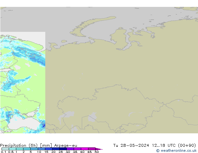 Precipitación (6h) Arpege-eu mar 28.05.2024 18 UTC