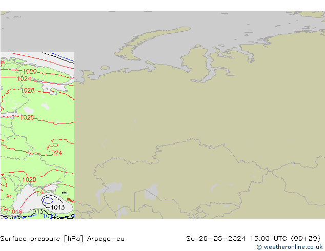 Pressione al suolo Arpege-eu dom 26.05.2024 15 UTC