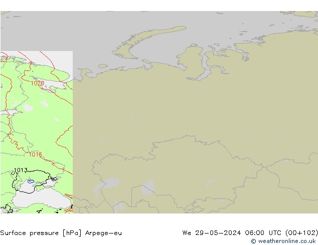 Presión superficial Arpege-eu mié 29.05.2024 06 UTC