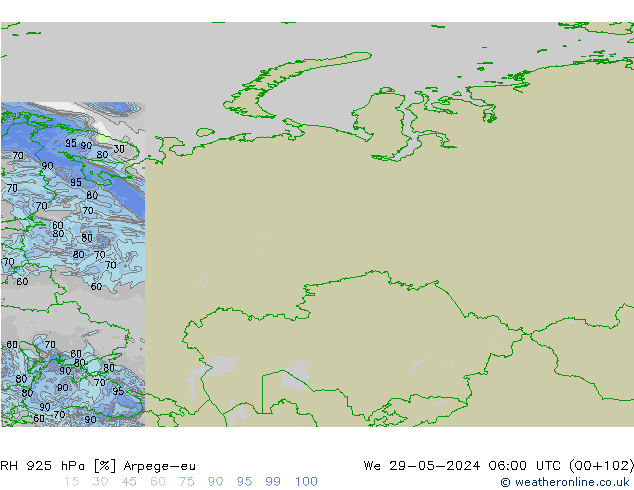 RH 925 hPa Arpege-eu We 29.05.2024 06 UTC