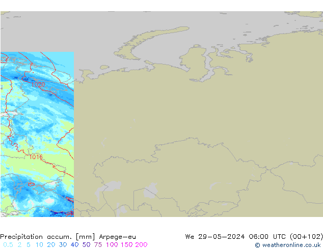 Precipitation accum. Arpege-eu St 29.05.2024 06 UTC