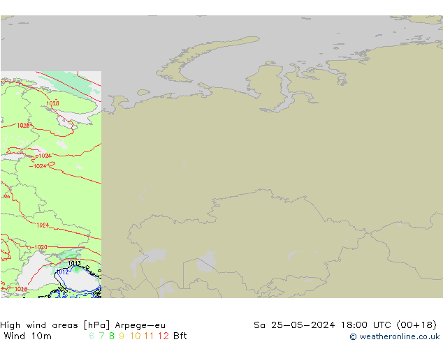 High wind areas Arpege-eu  25.05.2024 18 UTC