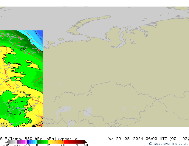 SLP/Temp. 850 hPa Arpege-eu We 29.05.2024 06 UTC