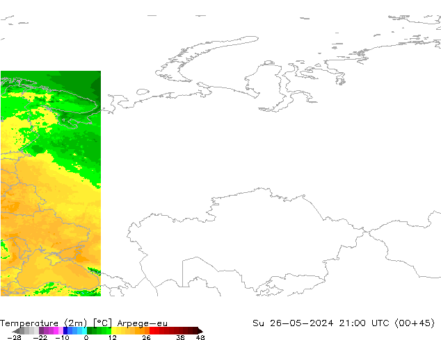 Temperaturkarte (2m) Arpege-eu So 26.05.2024 21 UTC